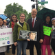 Bill Foster (middle) stands for a photo with a group of science marchers on the National Mall. Image: Mary Werden